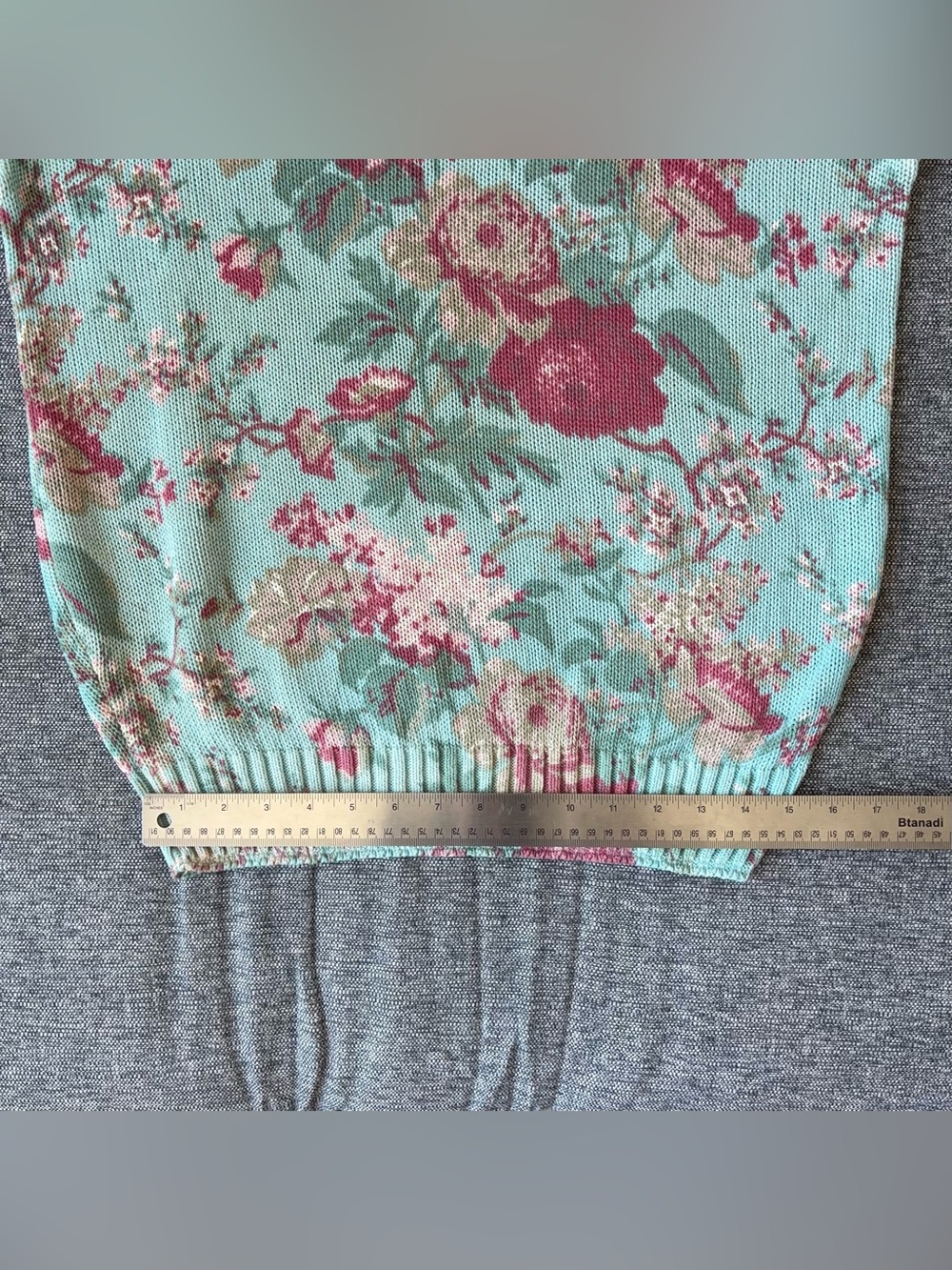 Vintage Ralph Lauren Teal Floral Sweater Size M Ramie Cotton Blend Blue Label - Picture 12 of 12
